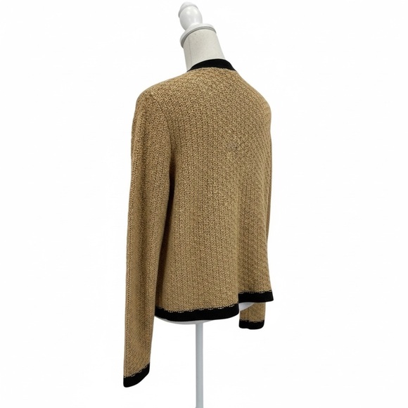 Preswick & Moore Camel Black Trim Cardigan Women’s M Cotton Knit Fall Parisian - Picture 5 of 7